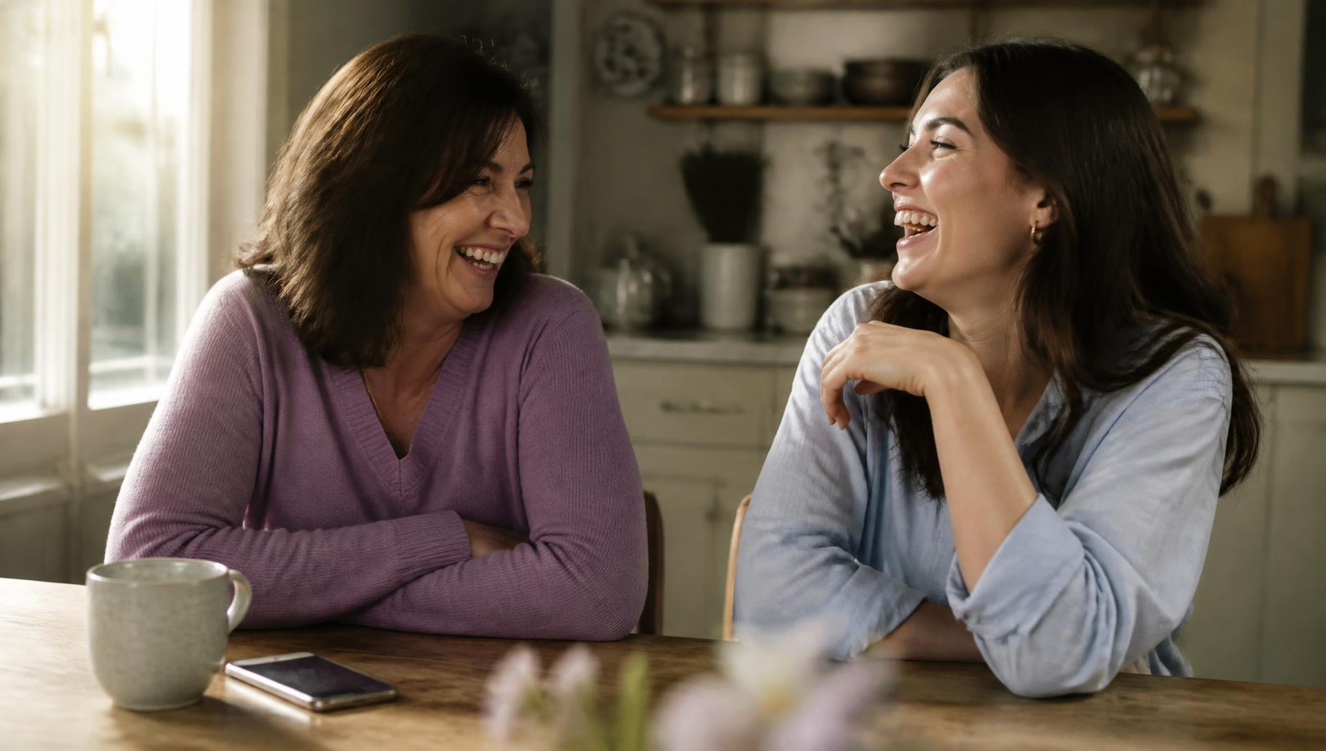 Two people in warm, natural conversation together