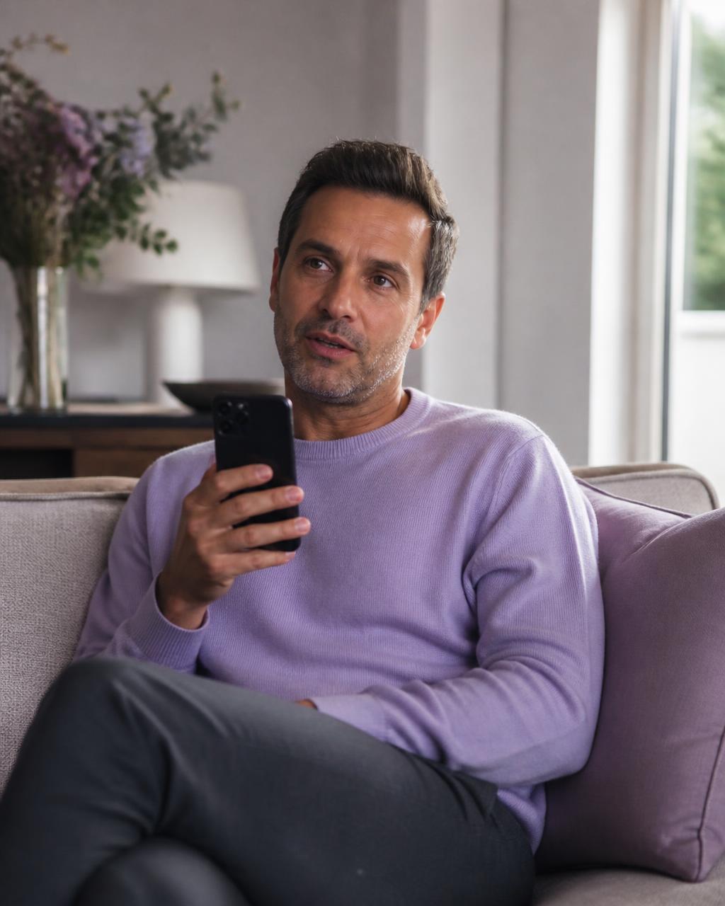 A person speaking naturally during a video conversation on a smartphone